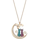 NEREZE 925 Carat Lover Double Cat Female Silver Necklace Sitting on the Moon