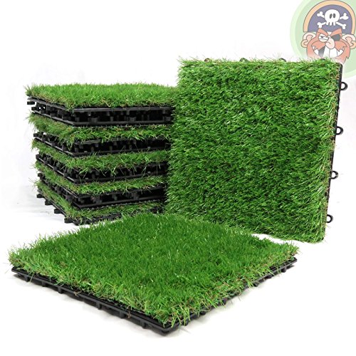 Rasenfliesen 1m² Klickfliese mit Kunstrasen für Balkon Terrassenfliese von Gartenpirat®