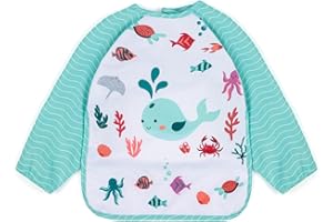 HOMYBABY® Bavoir manches longues bébé PUL doux, respirant, solide - Bavoir imperméable bébé - Bavoir DME intégral bébé - Tablier peinture enfant - Bavette bebe - Grand bavoir bébé fille (M, Whale)