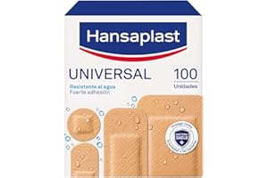 Hansaplast Universal 100 surtido (4 tamaños), apósitos impermeables que repelen la suciedad, apósitos para heridas, tiras adhesivas con Bacteria Shield, 1 x 100 ud