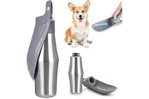 BYZESTY Dog Drinking Bottle, 750 ml, 180° Foldable, Portable, Stainless Steel, Grey, for Dogs, Outdoor