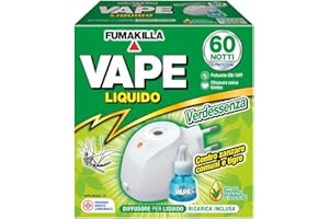 Vape, Elettroemanatore Liquido Verdessenza e Ricarica Liquida con oli essenziali di eucalipto, Antizanzare Elettrico, Protezione per 60 Notti,contro le Zanzare Comuni e Tigre, 36 ml