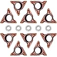 10Pcs R Inserts Carbide Turning Inserts with 5 Bearings, Indexable Inserts for Lathe Turning Tool Holder Replacement Insert (10 R Inserts+5 Bearings)