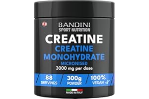 Bandini® Creatine Monohydrate Powder Pure 300g (88 x 3g Servings) Micronised for Easy Mixing & Consumption | Improve Pre Workout, Physical Performance and Recovery | Muscle Power & Strength | Non-GMO