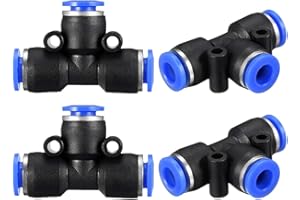 sourcing map Plastic Tee Push to Connect Tube Fittings 6mm or 15/64" od Push Lock Blue 4pcs