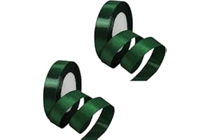 YAAVAAW Dark Green Satin Ribbon - 2 Rolls, 22M, 20mm Thick for Gift Wrapping, Crafting, Cake Decoration, Hair Bows, Christmas, Wedding
