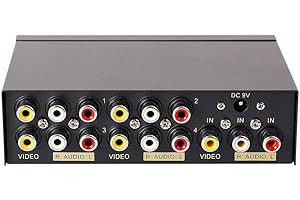 OLKIEQZ DTECH Powered 1 in 4 Out 3 RCA Splitter Box 4 Port AV Splitter 4 Way Composite Video Audio Distribution Amplifier with Power