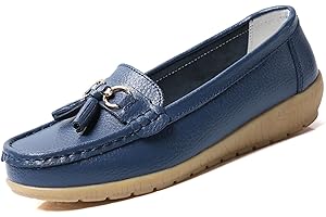 PSUNEY Womens Loafers Soft Leather Casual Walking Penny Flats Boat Moccasins Non-Slip Outdoor Driving Shoes for ladies Comfortable Office Fashion Classic Lightweight Breathable Shoes