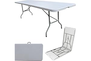 MQ Houseware 8ft Folding Table Fold in Half w/Handle Plastic for Outdoor & Indoor Party Dining Wedding Garden Market Events