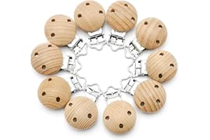 RUBY 10 clip ciuccio legno portaciuccio, clips per ciuccio porta Baby,porta ciuccio neonato personalizzato,clip porta ciuccio Dentizione (Con foro)