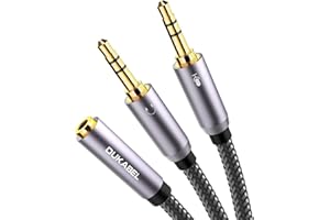 DuKabel Kabel rozdzielający zestaw słuchawkowy pozłacany i mocno pleciony zestaw słuchawkowy adapter jack Y kabel (gniazdo 3,5 mm TRRS na 2 x wtyk TRS) do słuchawek gamingowych PS4 lub mikrofonu