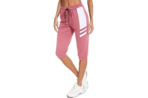 Terecey Pantacourt Femme été 3/4 Pantalon de Sport Femme Taille Haute Décontracté de Jogging avec Cordon de Serrage et Poches