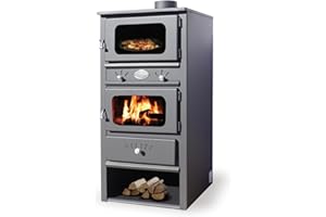 EIDER BIOMASA - Estufa de Leña con horno de 8 Kw- Estufa de leña con horno - Estufa de leña compacta 104x42x48cm - Perfecto para interior - Volumen calefactable 140m3 - Hierro fundido