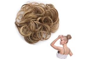 SEGO Chignon Capelli Finti Ricci Extensions Elastico Hair Bun Updo Fai da Te 30g (crocchia sottile, Castano Chiaro balayage Biondo Cenere)
