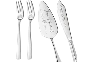 Nuenen Set Posate per Torta Nuziale Pala per Torta Just Married Coltello da Torta Mr & Mrs e 2 Forchette con Incisione Posate in Acciaio Inossidabile Regali di Nozze