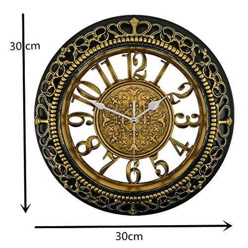 Foxtop 12 Zoll Antike Vintage Retro Wanduhr ohne Ticken, Silent Nicht-tickende Wanduhr Uhr w Frontglas-Abdeckung für Wohnzimmer Küche Schlafzimmer Dekoration, Gold - 2