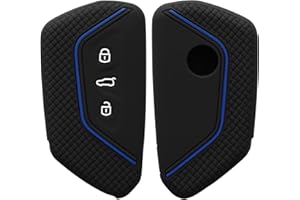 kwmobile Car Key Cover Compatible with VW Golf 8 3 Button Car Key Key Cover - Silicone Protective Car Key Fob Case - Black Matte/Blue