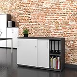 Maße: Breite: 1.200 mm Tiefe: 425 mm Höhe: 777 mm - 2OH, Farbe: Korpus Anthrazit, Front Weiß, Griffe Weiß