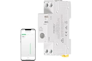 MOES WiFi Smart Relay Circuit Breaker DIN Rail - V0 Fireproof, Energy Monitoring, Remote/Timer/Voice Control via Tuya Smart App, Compatible with Alexa & Google Home (1-63A Adjustable)