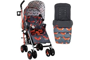 Cosatto Supa 3 Pushchair with Footmuff – Lightweight Stroller from Birth to 25Kg - Easy, Compact, Umbrella Fold, Large Shopping Basket, Carry Handle Footmuff (Charcoal Mister Fox)