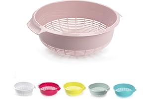 PLASTIFIC 27cm Plastic Colander Food Sieve Strainer Basket for Food Washing Draining Pasta Spaghetti Rice Salad Vegetable Kitchen Cooking Hobby Design 2 (Pink)