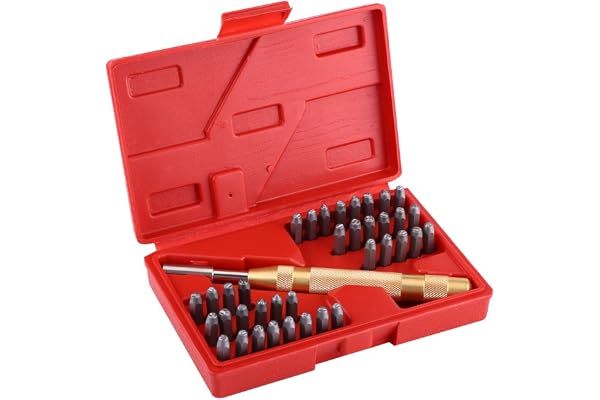 Estink Kit de Lettres et Chiffres à Frapper, 38 Pièces, Poinçons en Acier avec Frappe Automatique, 3 mm