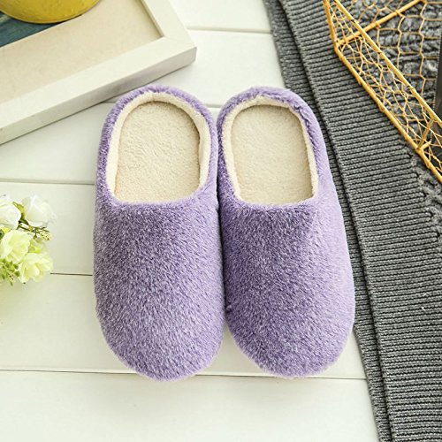 Kasit Damen / Herren Unisex Winter-Plüsch-Innenhaus Schuhe Solid Color Soft-Slipper – Purple-M (UK4.5 / EU36-37) - 2