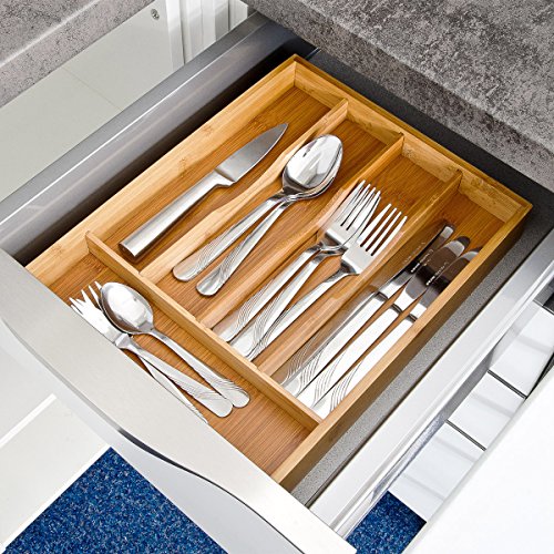 Relaxdays Besteckkasten aus Bambus HxBxT: ca. 4,5 x 25,5 x 34 cm Besteckeinlage aus Holz mit 5 Fächern als Schubladenorganizer und Besteckeinsatz Besteckeinteiler für die Schublade Besteckbox, natur - 2