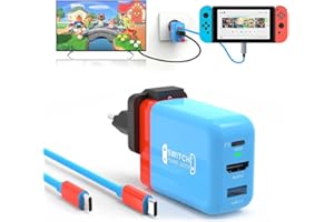 TREASLIN Docking Station da 65 W per Nintendo Switch OLED/Steam Deck, Mini GaN Alimentatore a 3 Porte (USB C USB A 4K/HD), Portatile, Compatibile Con Switch/Steam Deck/Rog