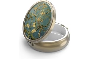 HION Pilulier Pilulier avec Miroir Rétro 3 Compartiments Petit Pilulier Bronze Petit Roud Pilulier ou Vitamines, Huile de Poisson, Suppléments, Pill Containe(VanGogh Art)