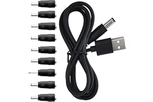 BOEEA 5V DC Power Cord Replacement Charger, USB to DC Plug Charging Cord with 9 Connectors Adapters for Moon Lamp, Massage Wand, Router, LED Light, Speaker and More Devices (Black)