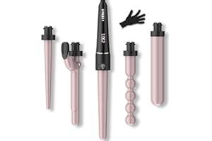 CITHOT Lockenstab 5 in 1 für Große und Kleine Locken Set Lockenwickler 09-32mm mit Verschiedenen Aufsätzen Kit Welleneisen Keramik und Sicherheitsabschaltung Curling Wand mit Handschuhe (2.0m Netzkabel)