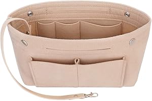 Joqixon Handbag Organiser Insert, Bag Insert with Handles Keychain, Felt Bag Organiser Insert Handbag Liner Tote Insert Travel Purse, Small
