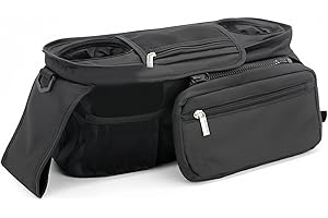 SYLVTOYVX Kinderwagen Organizer Universal, Kinderwagen Tasche mit 2 Isolierten Getränkehalter, Buggy Kinderwagentasche mit Schultergurt und Stauraum für Windeln&Handys, Schwarz Baby Stroller Bag