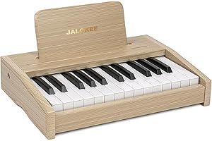 JALOKEE Teclado de piano infantil, piano digital para niños, instrumento musical educativo de juguete, piano de madera para niños y niñas mayores de 3 años (Roble, 25 Teclas)