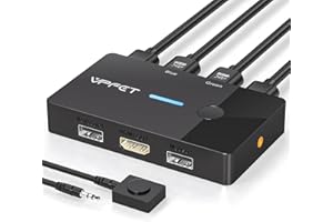 AILVLVNG HDMI KVM Switch 2 PC 1 Monitor 4K@60Hz Commutateurs KVM USB pour 2 Ordinateurs Partageant Un Moniteur et Un Clavier/Souris, avec Contrôleur de Bureau et 2 Câbles USB, Plug and Play