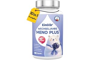 ‎EINBÄR Wechseljahre Hormonbalance – 10-fach Komplex für Frauen mit Yamswurzel, Rotklee, Isoflavonen, Baldrian, Vitamin B9+B12 – MENO Formel vegan produziert in Deutschland