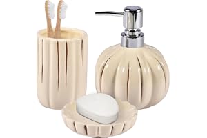 YABCY Badezimmer Zubehör 3 Teile, lustige Kürbis Badezimmer Deko, Keramik Badezimmer Set - Zahnbürstenhalter, Seifenspender, Seifenschale, Badezimmer Organizer