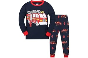 HIKIDS Bambino Pigiama Ragazzi Maniche Lunga Cotone Ragazzo Pigiami Astronauta Razzo Macchine Spazio Pianeta Navicella Bulldozer Escavatore Trattore per Bambini Pigiami Bambino Due Pezzi 3-8 Anni