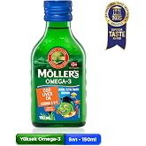 M&ouml;ller's Omega 3 Tutti Frutti 150 ml; saf morina balığı yağı, IFOS Onaylı, DHA, EPA, A D E vitamini. &Ccedil;ocuklar ve yetişkinler 