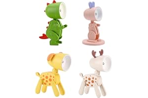 HENGBIRD 4 Pcs Tier LED Nachtlicht für Kinder, Hund Hirsch Dino Hase Warmweiß Nachtlampe Kawaii Tischlampe Deko Lampe Batterie Nachttischlampe, pour Enfants Cadeau Décoratif Chambre (A)