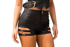 Mcaishen Nuovi Pantaloncini da Donna Sexy Estate Imitazione in Pelle Nera Sexy A Vita Alta Shorts Discoteca Ultra Breve Abbigliamento Casual Donna