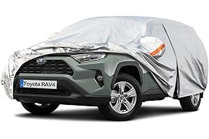 kayme Bâche Voiture Étanche Respirante Compatible avec Toyota RAV4, 6 Couches Housse de Protection Voiture Extérieur, Contre Pluie Soleil Poussière avec Zip et Doublure en Coton.
