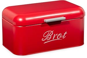 Theo&Cleo Contenitore per pane con coperchio, grande scatola per pane croccante in metallo, contenitore per pane, pane e biscotti, per conservare a lungo e asciutto, design retrò, rosso
