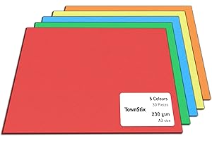 TOWNSTIX 30 Piezas, 230g/m² - A3 Folios Colores, Hojas de Colores Cartulinas Papel - 5 Colores