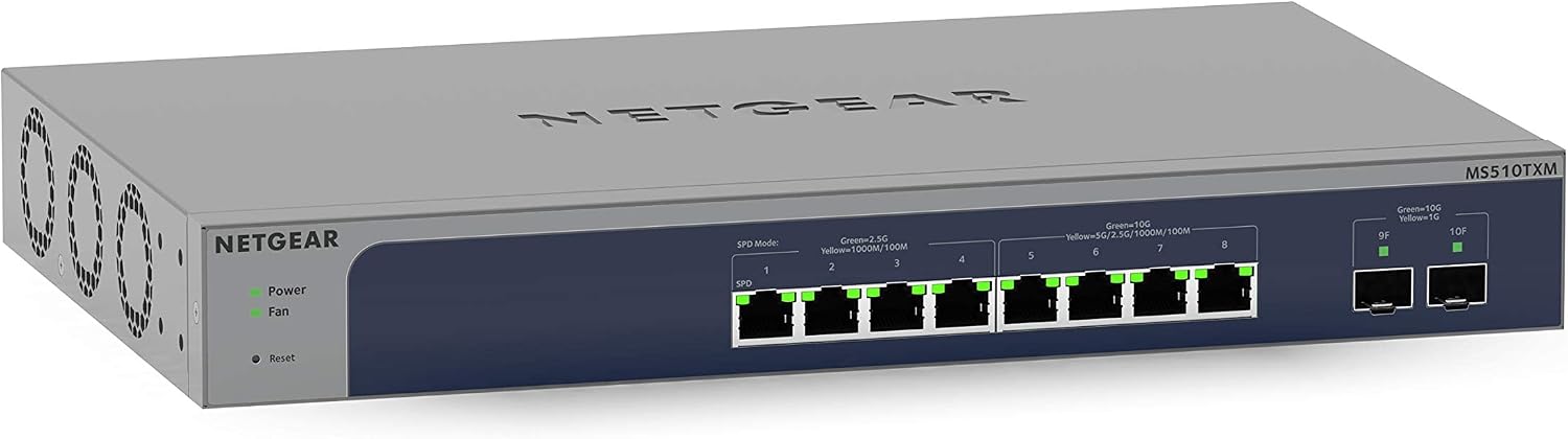NETGEAR Switch de 8 Puertos y 10 GB MS510TXM |Multigigabit gestionado Smart - 2X Puertos SFP+ 10Gigabit - Montaje en sobremesa o en Bastidor, y protección ProSAFE de por Vida