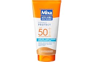 Mixa Solaire Peau Sensible - Lait Soin Solaire Très Haute Protection SPF 50+ UVA, UVA longs, UVB - Anti-Sel, Sable et Chlore - Hydratation 24H - Résistant à l'Eau - Hypoallergénique - 175ml