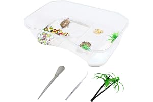 PINVNBY Plastic Turtle Tank Reptile Habitat Pet Terrariums Turtles Tank Aquarium Terrapin Topper Basking with Platform Plants,Durable,Safe, Non-Toxic(White)