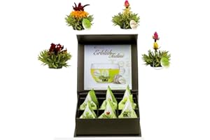 ‎CREANO Creano 6 Teeblumen Geschenkbox grüner Tee in edler Magnetbox mit Silberprägung - 4 verschiedene Sorten