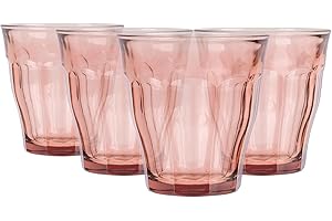 Duralex Lot de 4 verres empilables en verre trempé 25 cl, lot de verres de cuisine résistants pour eau, jus, soda, usage quotidien, couleurs assorties, collection Picardie